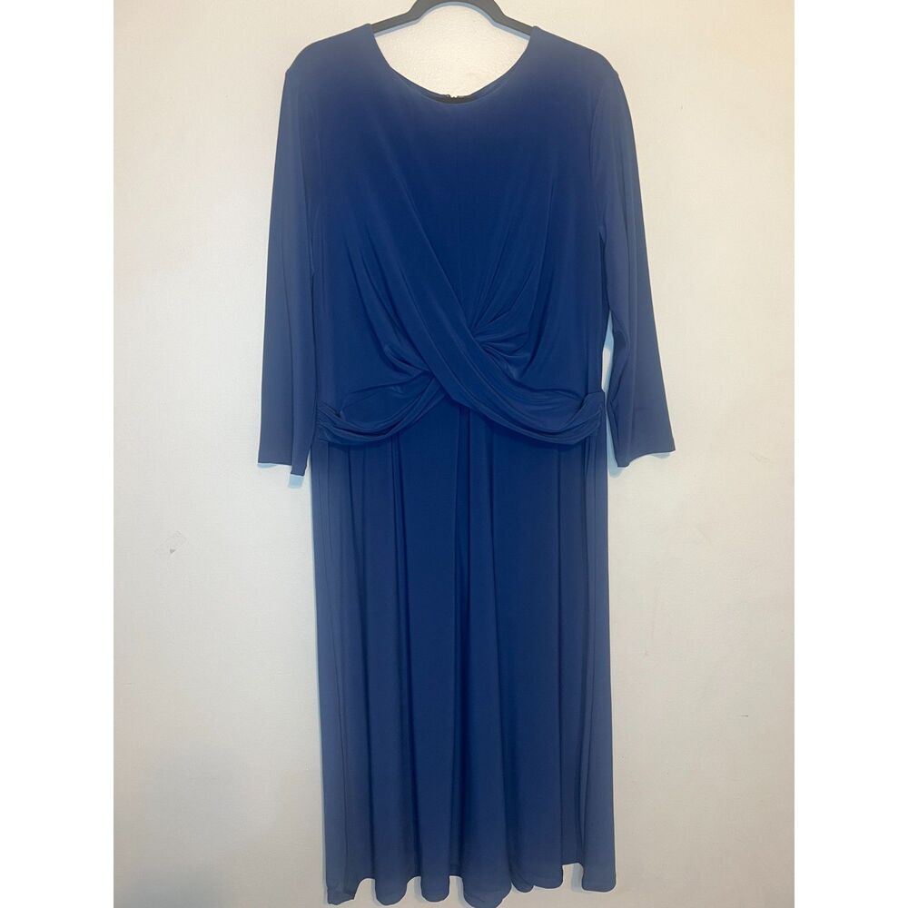 Lauren Ralph Lauren Black Label Blue Draped Twist Front Long Sleeve Dress 16